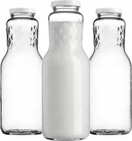 Üvegpalack 1L 1000 ml Tej Gyümölcslé Víz Italok Kupak 3 db