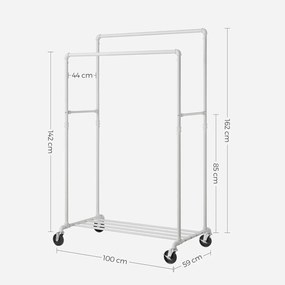 Dupla ruhatartó állvány, kabáttartó, fehér