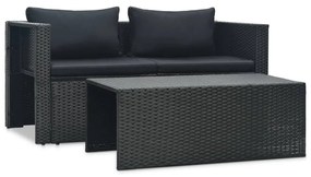 vidaXL 6-részes fekete polyrattan kerti bútorszett párnákkal