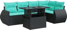 vidaXL 6 részes fekete polyrattan akácfa kerti ülőgarnitúra párnákkal