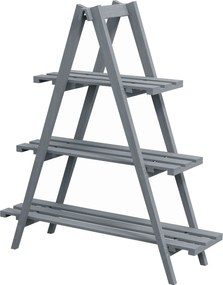 Outsunny Összecsukható 3-Szintes Fa Növényállvány Cserép Tartó A-Formával Beltéri és Kültéri Nappali Kert Erkély 100x36x112 cm Szürke | Aosom