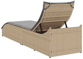 összecsukható napozóágy párnával és tárolóval bézs polyrattan