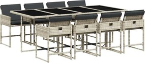 vidaXL 9részes világosszürke polyrattan kerti étkezőgarnitúra párnával