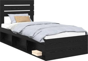 vidaXL Ágykeret fejtámlával Fekete 100 x 200 cm Tömör fenyőfa