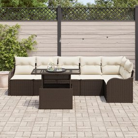 7 darabos kertbútorszett párnákkal Barna Poli Rattan