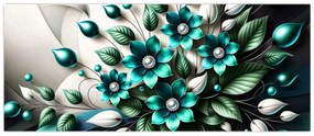 Kép - 3D türkiz virágok (120x50 cm)
