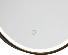 Fürdőszobai tükör fekete 50 cm LED-del, 3 fokozatban dimmelhető, érintésérzékelős, kerek - Miral