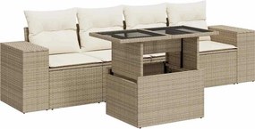 vidaXL 5 részes bézs polyrattan kerti ülőgarnitúra párnákkal