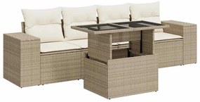 vidaXL 5 részes bézs polyrattan kerti ülőgarnitúra párnákkal