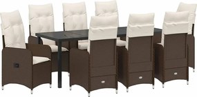 vidaXL Kert étkező szett párnával 9 pcs Barna polirattan