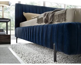 Sötétkék kárpitozott ágyneműtartós franciaágy ágyráccsal 140x200 cm Plissa – ELTAP
