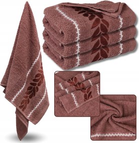 Korall hímzett pamut törölköző, fürdőlepedő levelek 70x135 cm x3