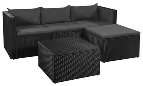 vidaXL 3-részes fekete és szürke polyrattan kerti bútorszett