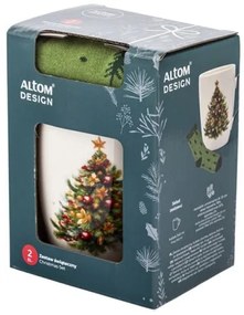 Fenyőfás karácsonyi porcelán bögre 340 ml + karácsonyi zöld zokni ajándékcsomag