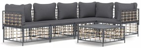 6 részes antracitszürke polyrattan kerti ülőgarnitúra párnákkal