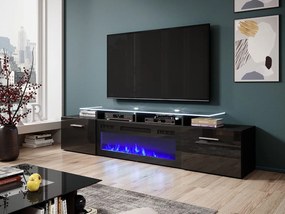 OKEMIA TV asztal elektromos kandallóval - fekete / csillogó fekete + INGYENES LED világítás