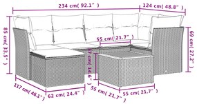 7 részes szürke polyrattan kerti ülőgarnitúra párnákkal