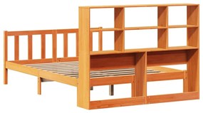 barna tömör fenyőfa könyvespolcos ágy matrac nélkül 120 x 190cm