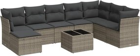 vidaXL 9 részes szürke polyrattan kerti ülőgarnitúra párnákkal