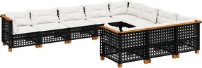 vidaXL 10 részes fekete polyrattan kerti ülőgarnitúra párnákkal