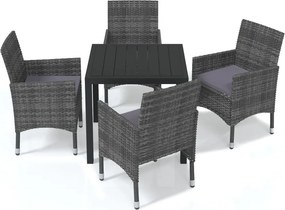 vidaXL 5 részes szürke polyrattan kerti étkezőgarnitúra párnákkal