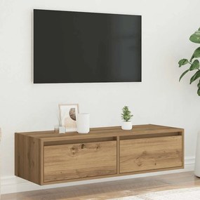 kézműves tölgy színű TV-szekrény LED-lámpákkal 100X35,5x25 cm