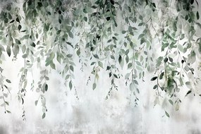 Fotótapéta Flizelina Fal Szürke Beton Levelek Növények 416x254 ragasztó