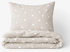 Goldea krepp ágyneműhuzat - szívecskék, latte színű alapon 140 x 200 és 70 x 90 cm