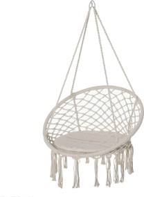 Outsunny Kerek Függőszék Ø60 cm Hintaágy Párnával és Pamut Kötéllel Belső és Külső Használatra 80x80x42 cm Bézs | Aosom