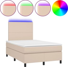 vidaXL cappuccino színű műbőr rugós ágy matraccal és LED-del 120x200cm