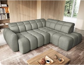 Szürkészöld buklé kinyitható-tárolóhelyes sarokkanapé (jobb oldali-L alakú) Falconn – ELTAP