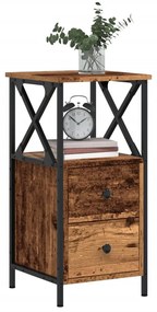 2 db antik fa színű szerelt fa éjjeliszekrény 34 x 35,5 x 70 cm