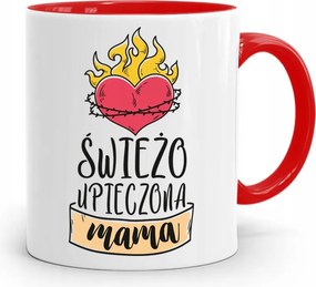 Piros Bögre Anyukáknak Frissen Sült Anyuka fényképes nyomattal