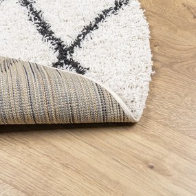 krém és fekete hosszú szálú bozontos modern szőnyeg Ø 160 cm