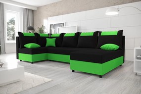 SANVI kinyitható U-alakú sarok ülőgarnitúra - zöld / fekete