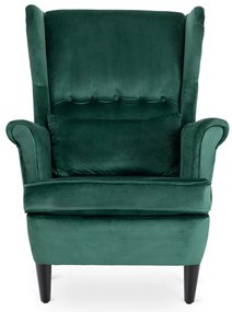 Elegáns Füles Fotel Lábtartóval Zöld Bársony Kárpittal. EVAN 2