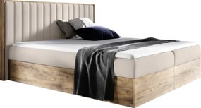 Boxspring ágy, 160x200, bézs Paros szövet/lancelot tölgy, WOOD 4