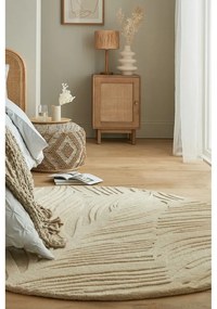 Bézs gyapjú kerek szőnyeg ø 160 cm Leaf - Flair Rugs