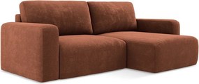 Terrakotta színű zsenília kinyitható-tárolóhelyes sarokkanapé (jobb oldali-heverő résszel) Kona – Makamii