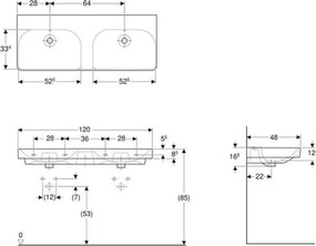 Geberit 500.224.01.1 - Függesztett kétmedencés mosdó Smyle Square 120x48 cm kerámia/fehér