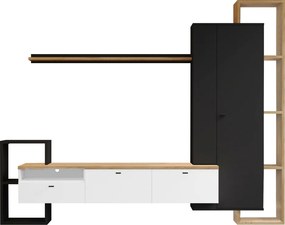 Nappali fal, fekete/fehér/arany craft tölgy, DENISO