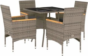 vidaXL 5 részes szürke polyrattan/üveg kerti étkezőgarnitúra párnával
