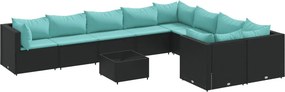 vidaXL 10 részes fekete polyrattan kerti ülőgarnitúra párnákkal