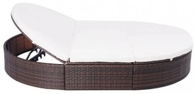 barna polyrattan kültéri napozóágy párnával