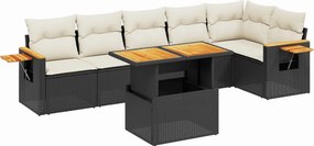 vidaXL 7 részes fekete polyrattan kerti ülőgarnitúra párnával