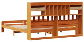 barna tömör fenyőfa könyvespolcos ágy matrac nélkül 200 x 200cm