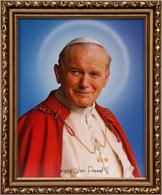 Vászonkép 29x24 Szent II. János Pál Pápa Arany Díszített Keret