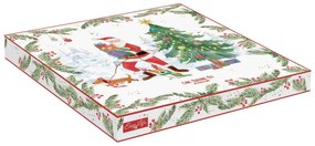 Joyful Santa porcelán karácsonyi kerek tortatál lapáttal, 32cm, díszdobozban