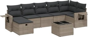 vidaXL 8 részes szürke polyrattan kerti ülőgarnitúra párnákkal