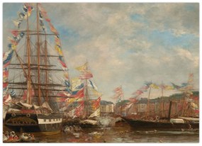 Kép - Eugène Boudin, Festival in the Harbor of Honfleur, reprodukciók (70x50 cm)